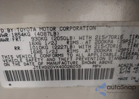 2004 Toyota Rav4 из США, поврежденный, VIN JTEHD20VX40026055